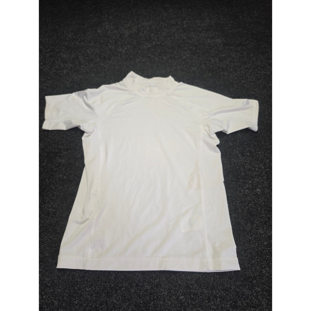 Lands End Kids White Short Sleeve Rash Guard Swim Shirt Mock Neck Size M 8